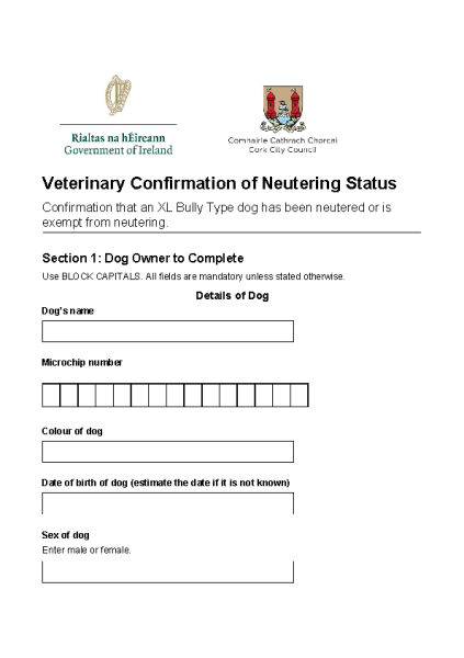 Veterinary confirmation of neutering status front page preview
                              