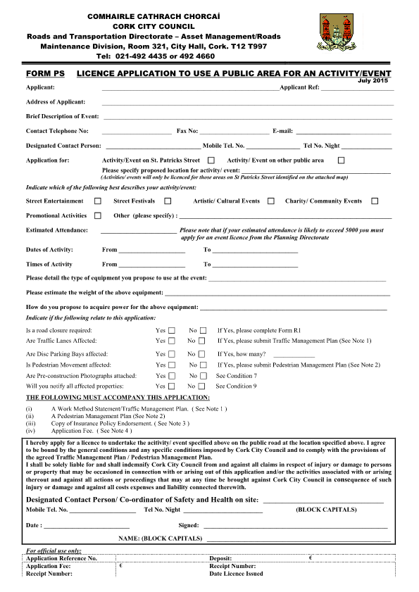 Form PS - Use of Public Spaces