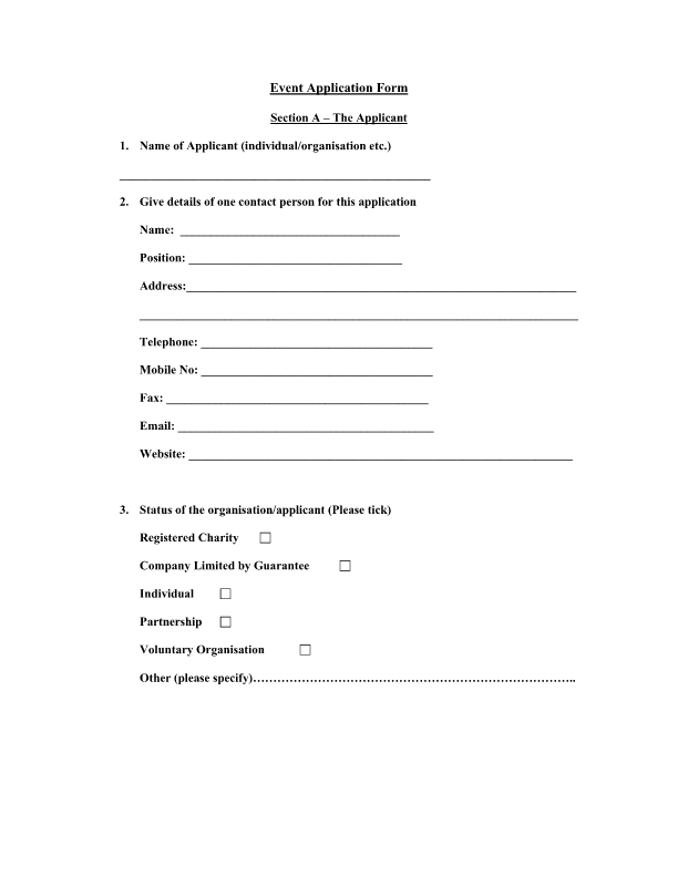 Event Application Form - Parks