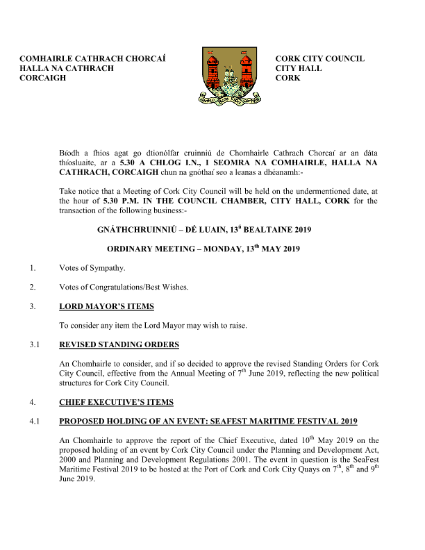 2019-05-13 - Agenda - Council Meeting