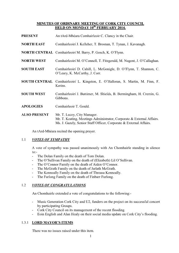 2014-02-10 - Minutes - Council Meeting