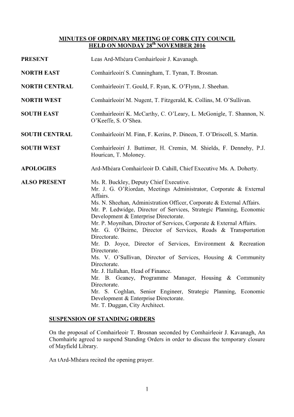 2016-11-28 - Minutes - Council Meeting