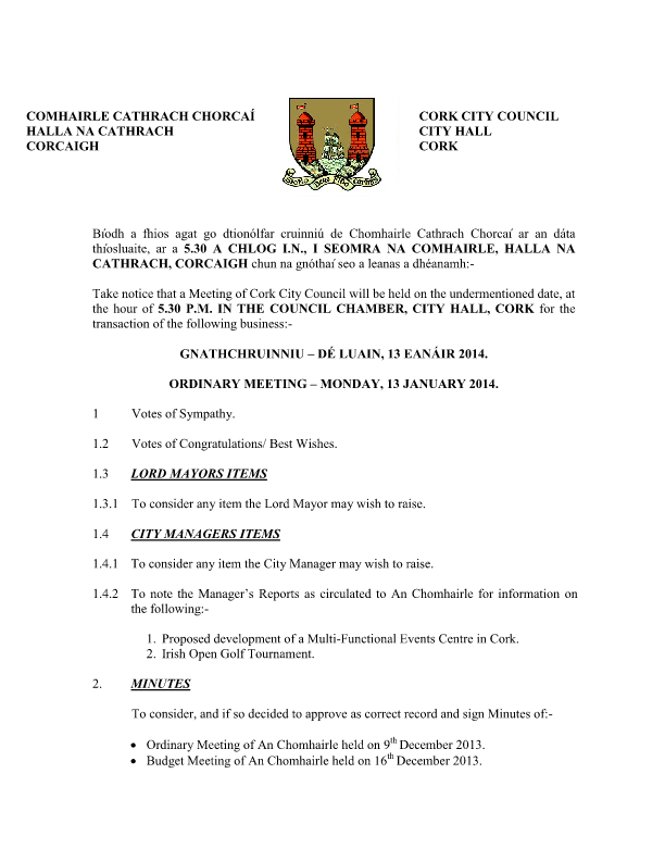 2014-01-13 - Agenda - Council Meeting