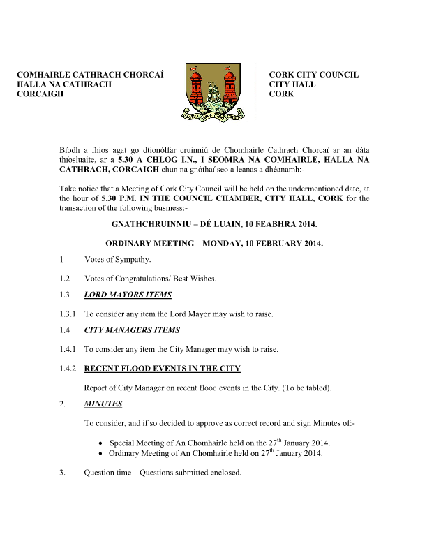 2014-02-10 - Agenda - Council Meeting