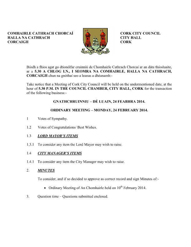 2014-02-24 - Agenda - Council Meeting