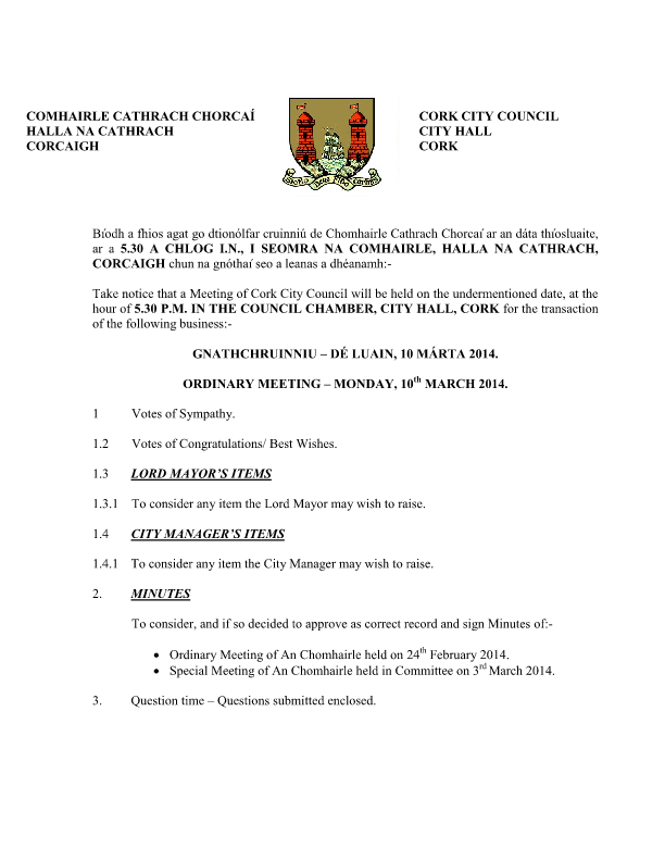 2014-03-10 - Agenda - Council Meeting