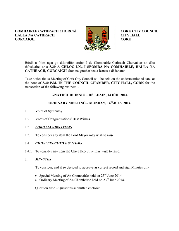 2014-07-14 - Agenda - Council Meeting