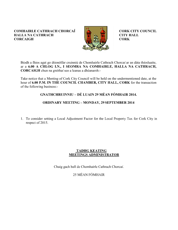 2014-09-29 - Agenda - Council Meeting LPT