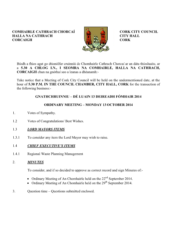 2014-10-13 - Agenda - Council Meeting