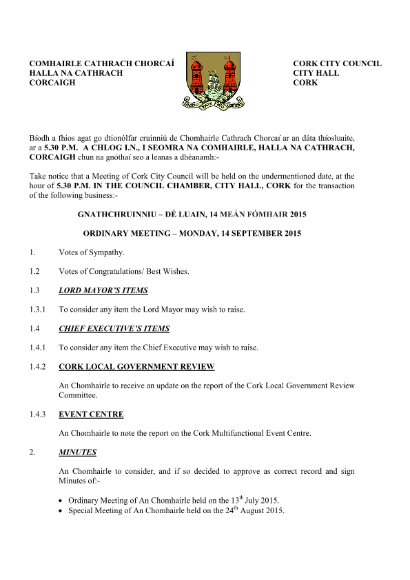 2015-09-14 - Agenda - Council Meeting