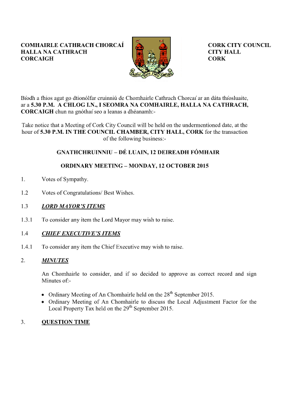 2015-10-12 - Agenda - Council Meeting