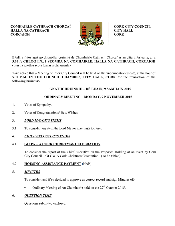 2015-11-09 - Agenda - Council Meeting