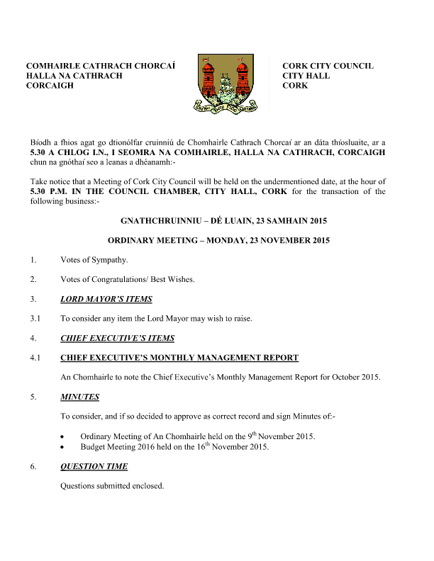 2015-11-23 - Agenda - Council Meeting