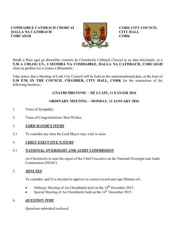 2016-01-11 - Agenda - Council Meeting