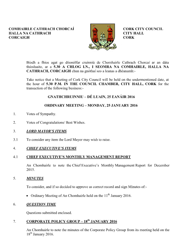 2016-01-25 - Agenda - Council Meeting