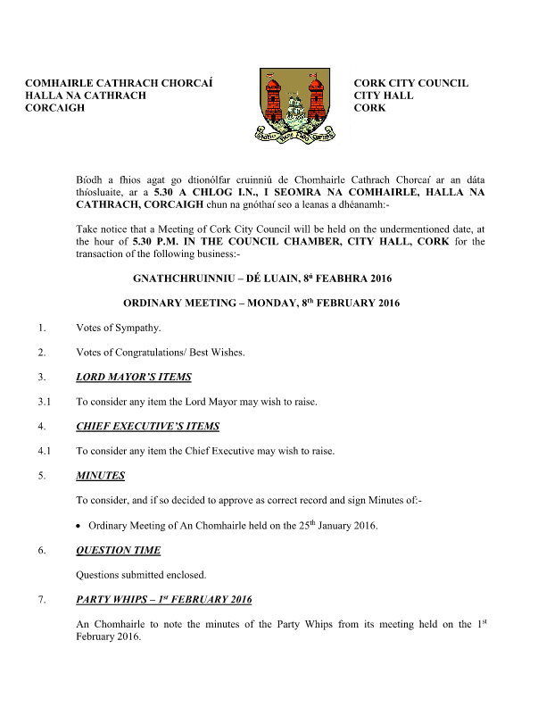 2016-02-08 - Agenda - Council Meeting