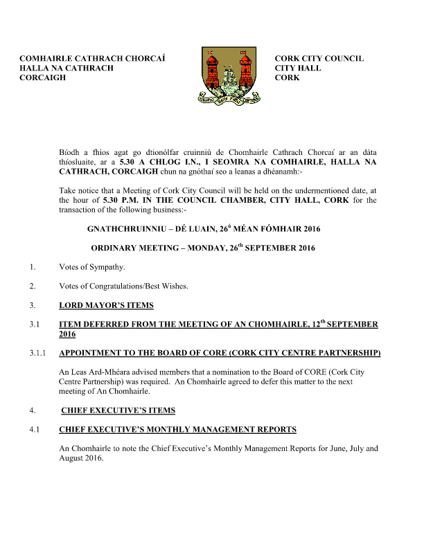 2016-09-26 - Agenda - Council Meeting