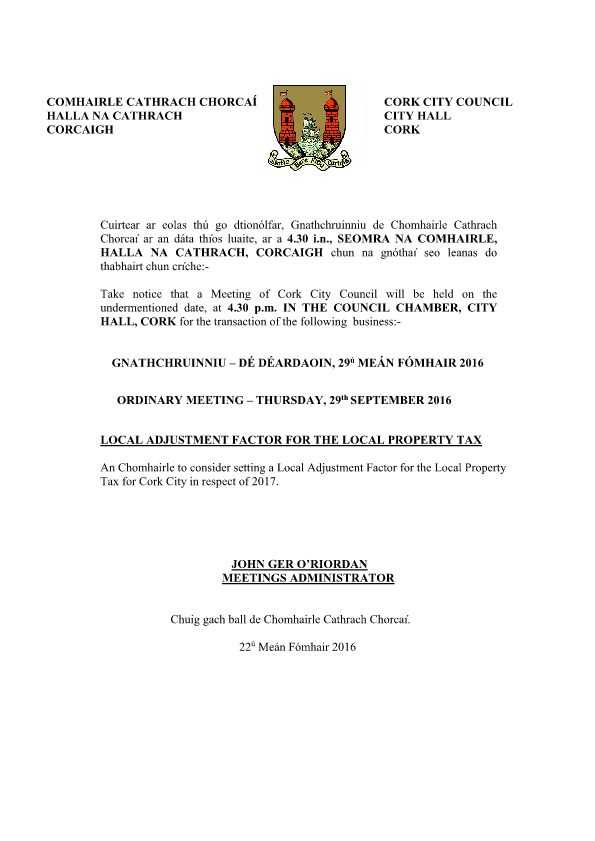 2016-09-29 - Agenda - Council Meeting LPT