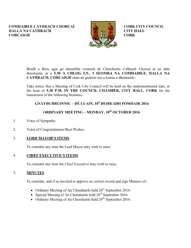 2016-10-10 - Agenda - Council Meeting