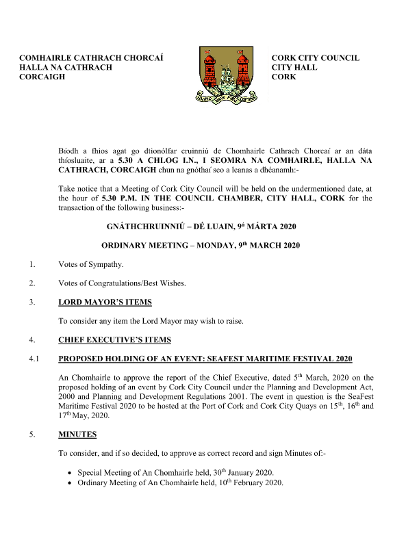 2020-03-09 - Agenda - Council Meeting