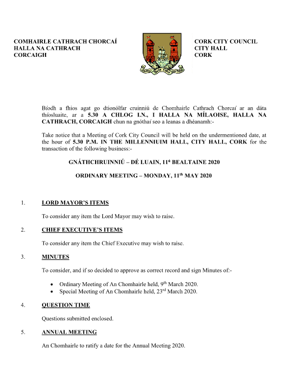 2020-05-11 - Agenda - Council Meeting