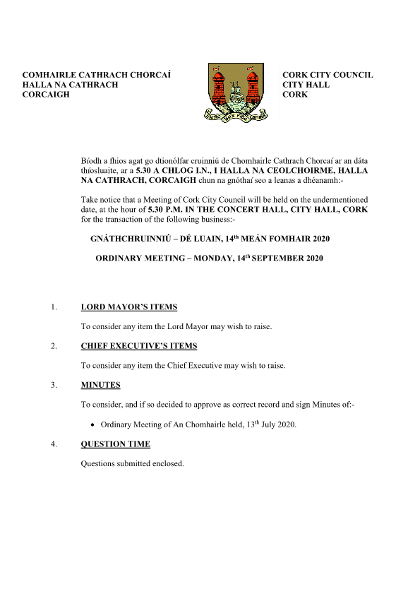 2020-09-14 - Agenda - Council Meeting