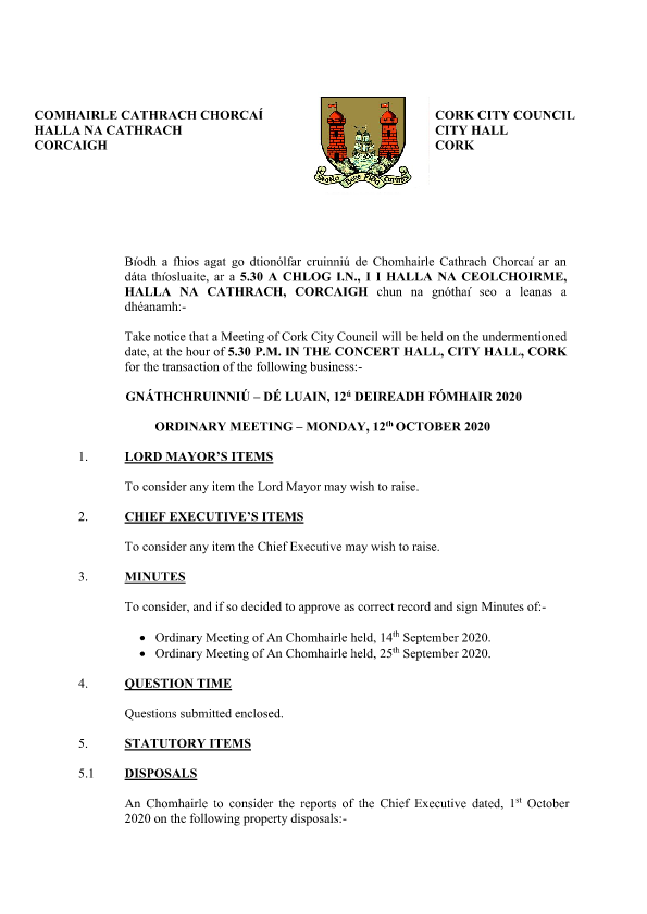 2020-10-12 - Agenda - Council Meeting