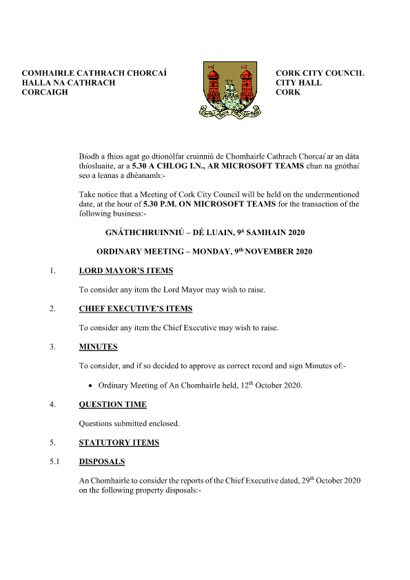 2020-11-09 - Agenda - Council Meeting