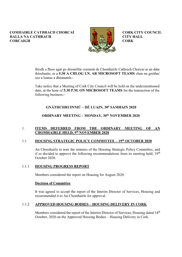 2020-11-30 - Agenda - Council Meeting