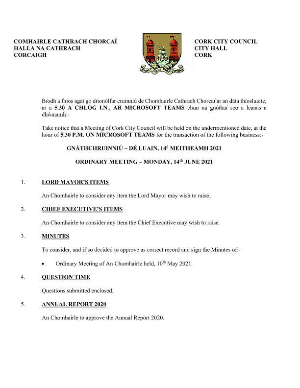 14-06-2021 - Agenda - Council Meeting