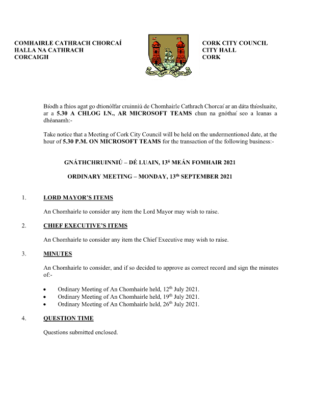 13-09-2021 - Agenda - Council Meeting