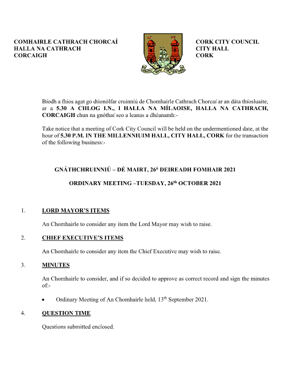 26-10-2021 - Agenda - Council Meeting