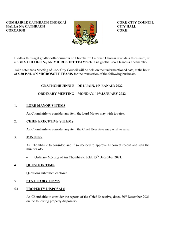 10-01-2022 - Agenda - Council Meeting