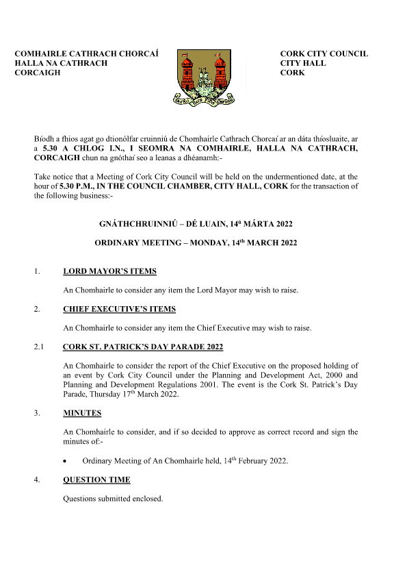 14-03-22 - Agenda - Council Meeting