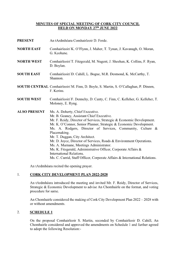 27-06-2022 - Minutes - Special Meeting City Development Plan