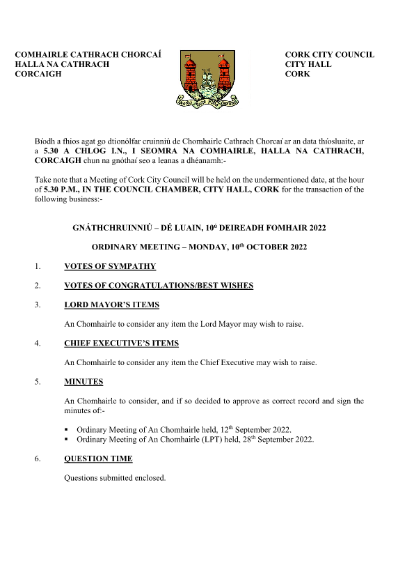 10-10-2022 - Agenda - Council Meeting