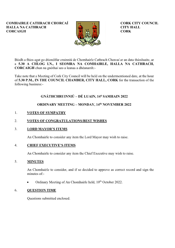 14-11-2022 - Agenda - Council Meeting