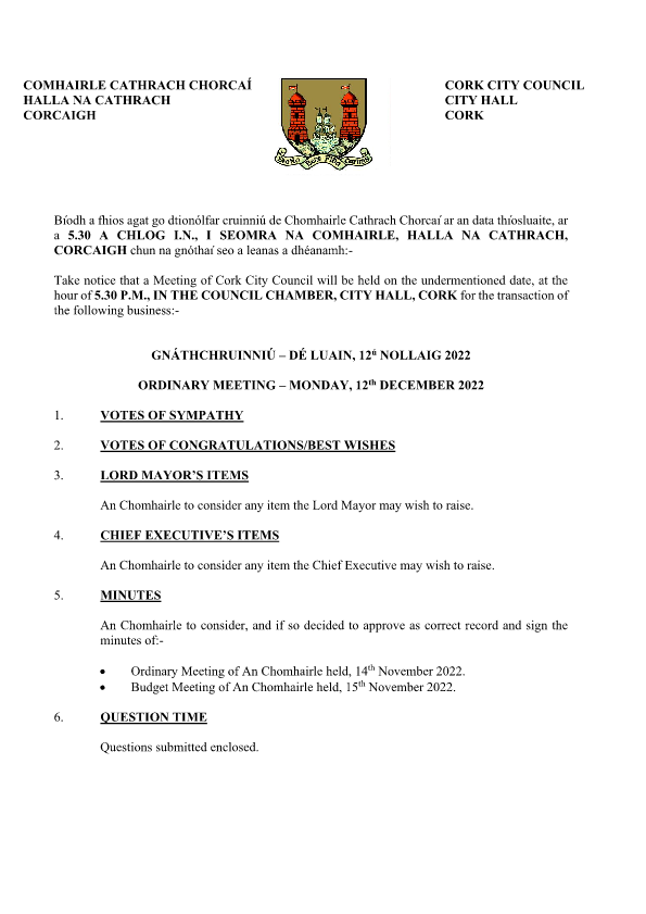 12-12-2022 - Agenda - Council Meeting