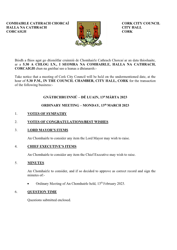 13-03-2023 - Agenda - Council Meeting