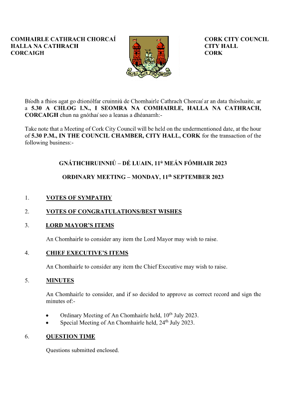 11-09-2023 - Agenda - Council Meeting