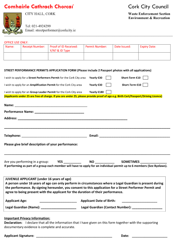 Street Performer Application Form