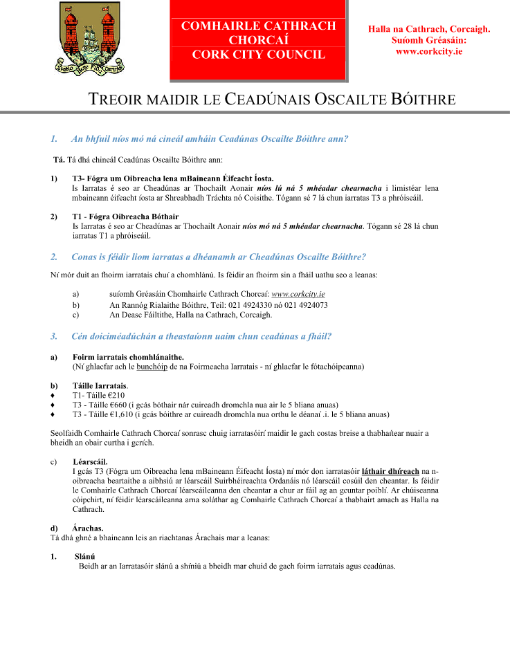 Ceadunas Chun Bothar a Oscailt Treoir