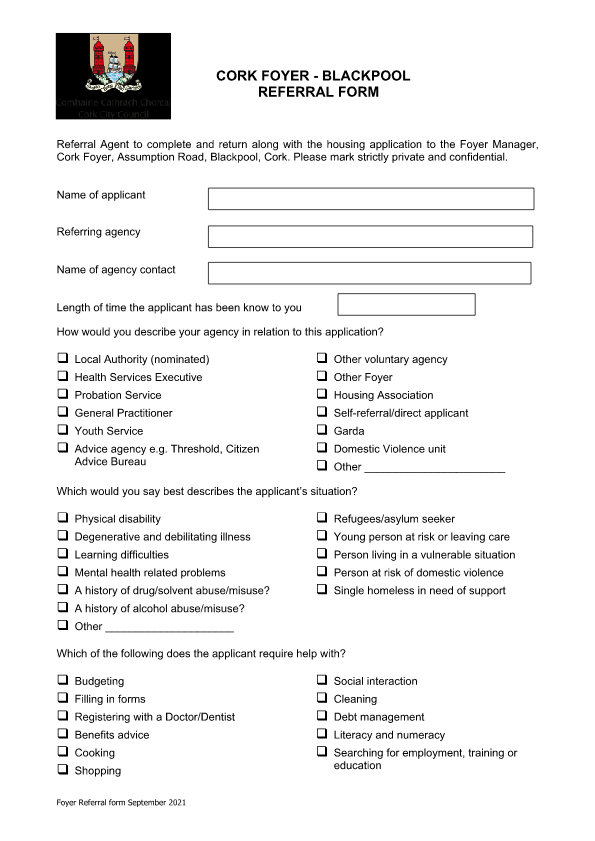 Agency Referral Application Form