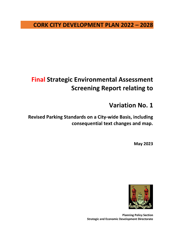 SEA Screening Report relating to Variation No 1 of the CCDP 2022-2028